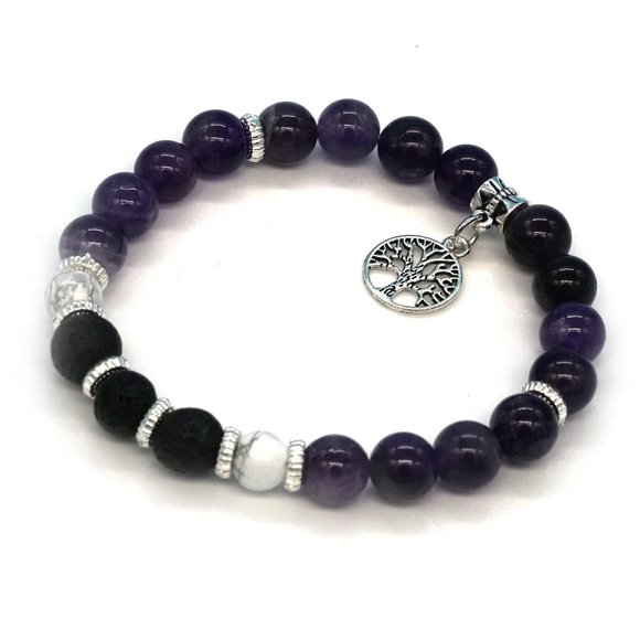 My Bead Emporium Jewelry - Bracelet Amethyst Onyx Magnesite Silver Accents Tree Of Life Charm OS.